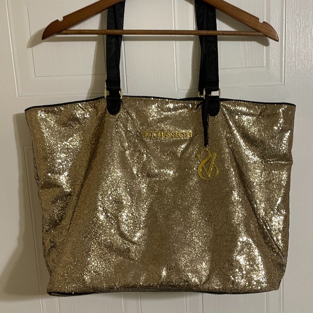 Victoria's Secret Glitter Gold Tote Bag